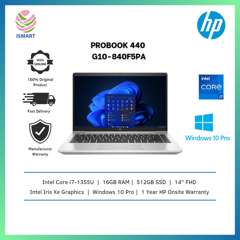 Hp Laptop Probook 440 G10 840f5pa 14 Fhd Silver I7 1355u 16gb 512gb Ssd Intel W10 Pro 8122