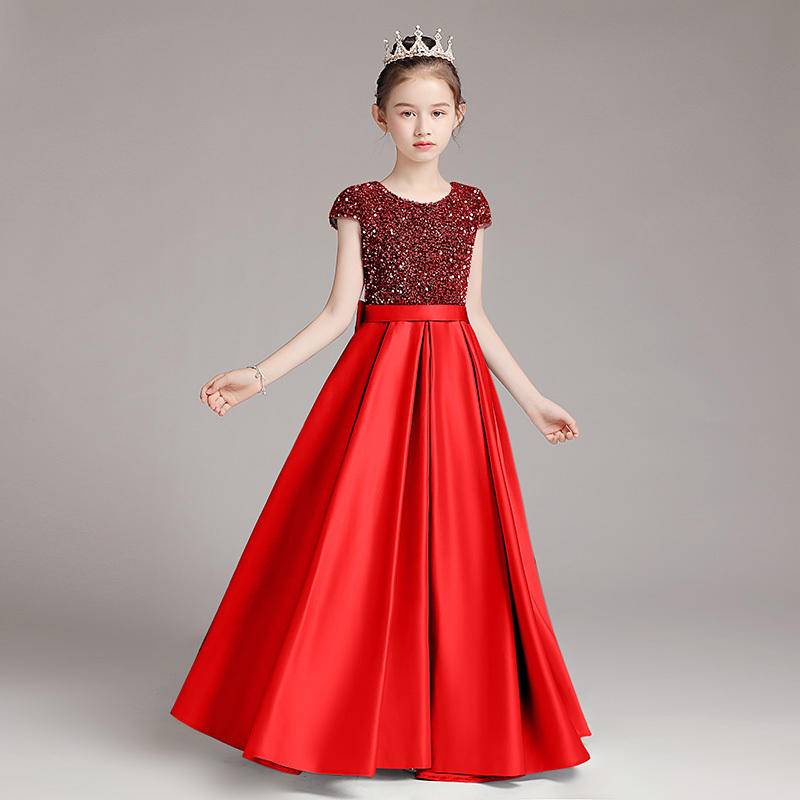 (Size 150) Clearance Girl Bright Red Dress Wedding Banquet Flower ...