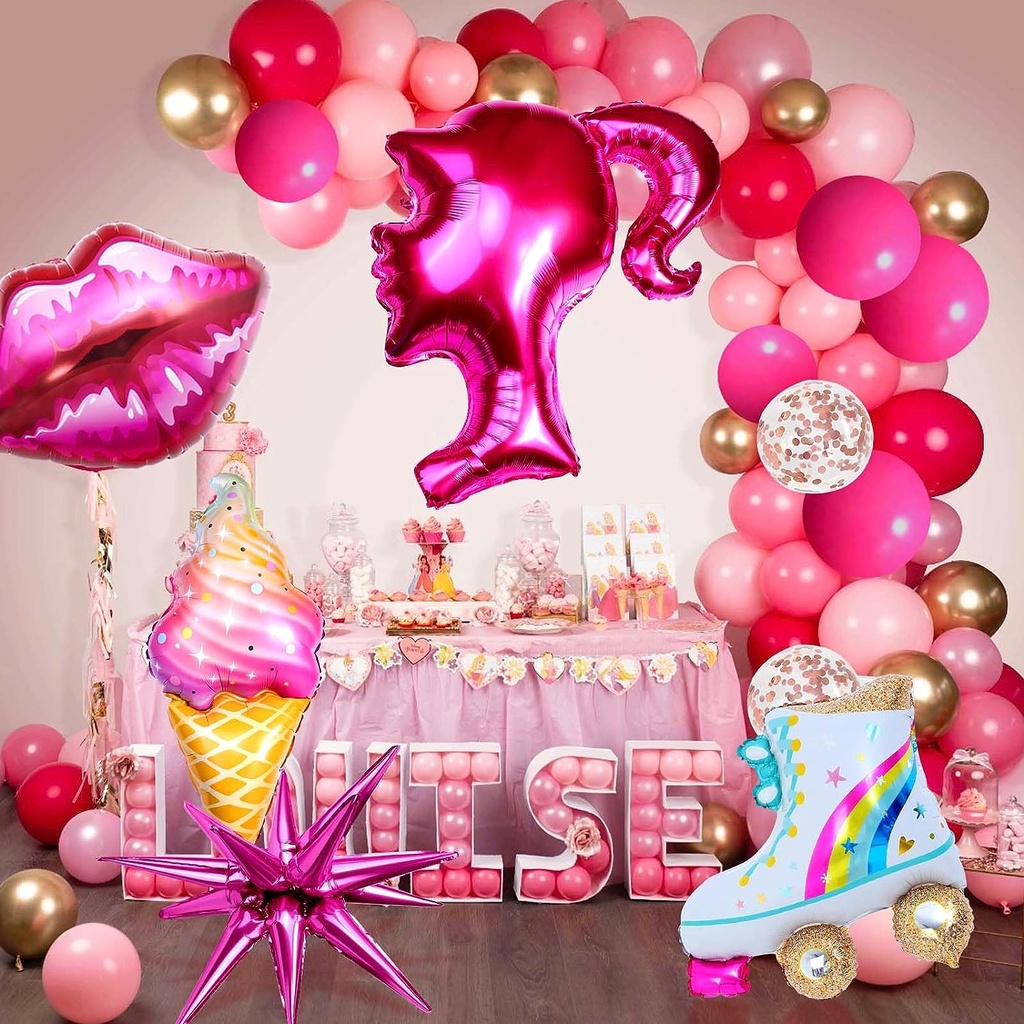 128pcs Barbi Hot Pink Balloon Garland Arch Kit Balloons For Girls Birthday Princess Barbie Theme