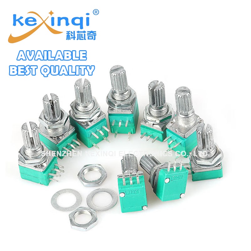 10pcs B5K RV097NS Dual Audio Potentiometer - 15mm Shaft, 5-Pin, Sealed For Amplifiers