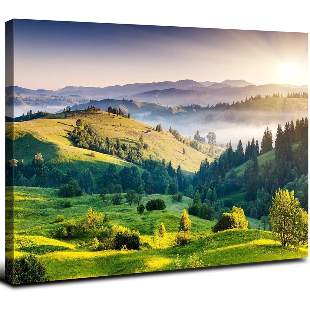 Green Misty Forest Wall Art Spring Mountain Landscape Wall Decor Large ...