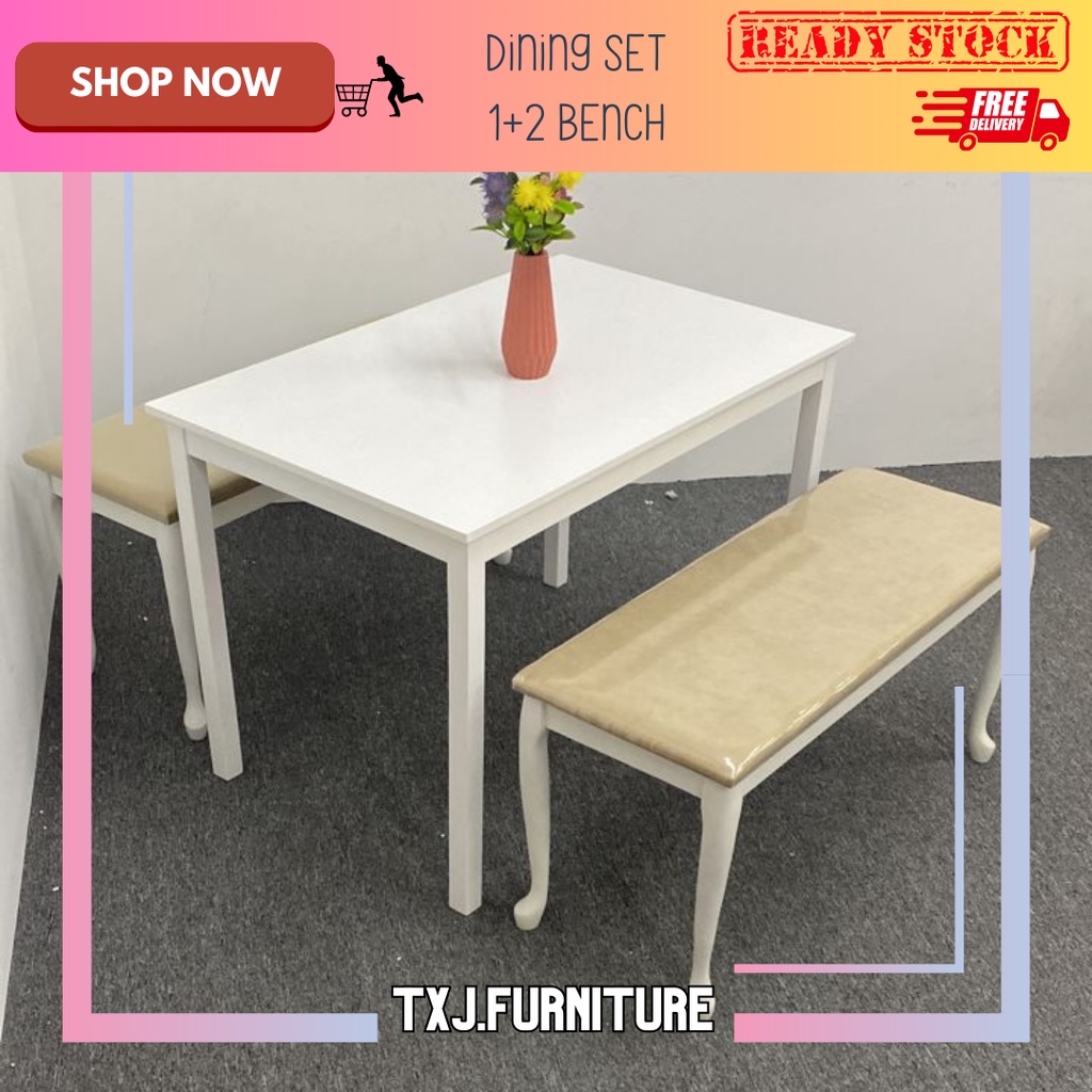 READY STOCK ️ TXJ SIMPLE MODERN WOOD DINING SET 1+2 BENCH / MEJA MAKAN ...