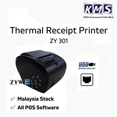ZYWELL ZY301 80mm Thermal Receipt Printer (USB+LAN+Serial) pos system ...
