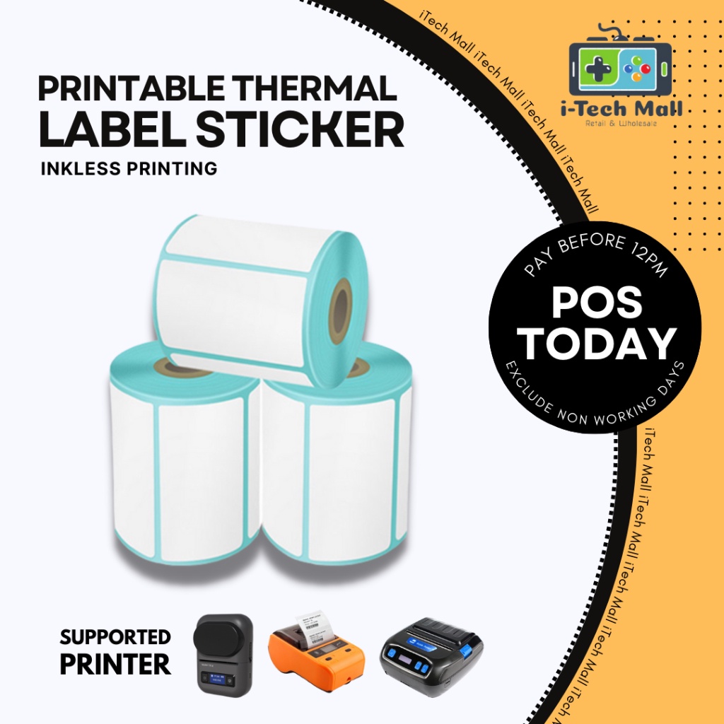 (SMALL ROLL) Thermal Label Sticker Price Tag Stiker Barcode Round Bulat for Portable Printers ...