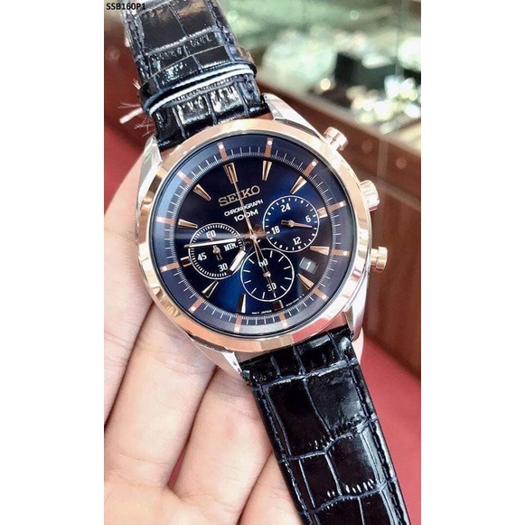 Seiko SSB160P1 Quartz Chronograph Hardlex Crystal Glass Stainless Steel Case Leather Strap Men s Watch Shopee Malaysia