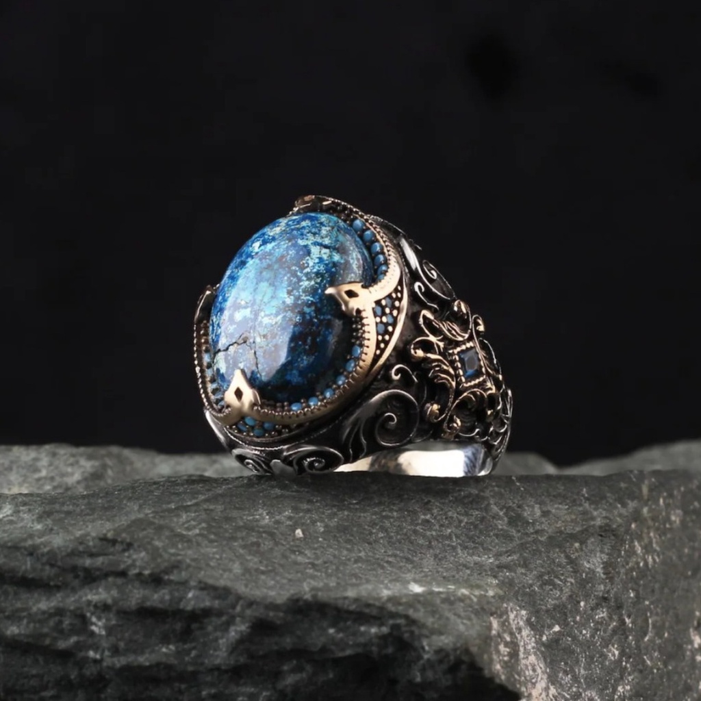 Vintage Style Blue Gem Crystal Silver Titanium Steel Men Punk Party ...