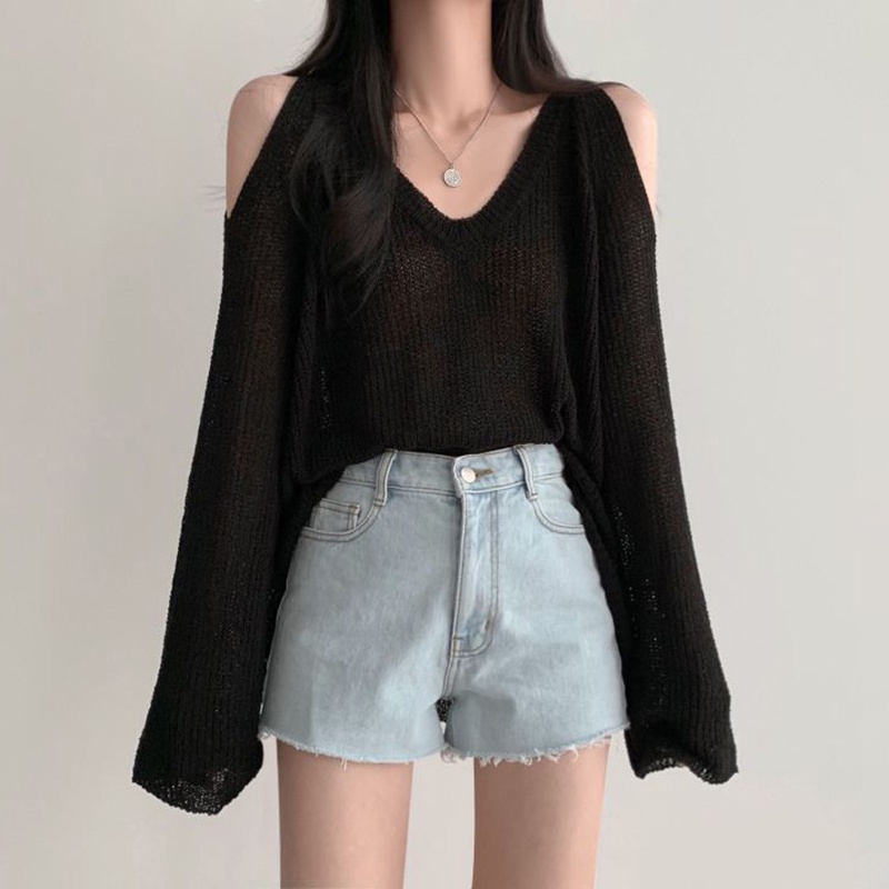 Sexy V-Neck Short Off Shoulder Sweater main image 1