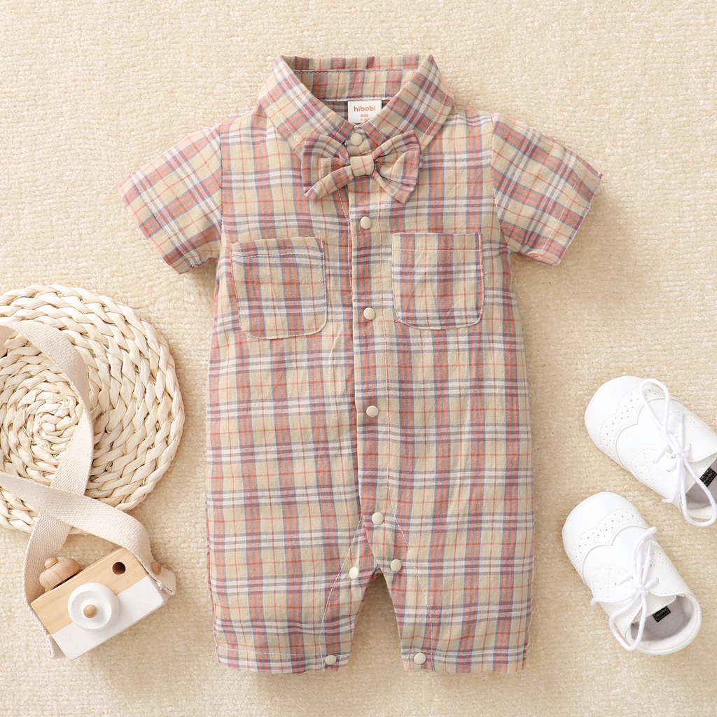 018 Months Newborn Baby Boy Summer Romper Gentlemen Plaid Polo Short