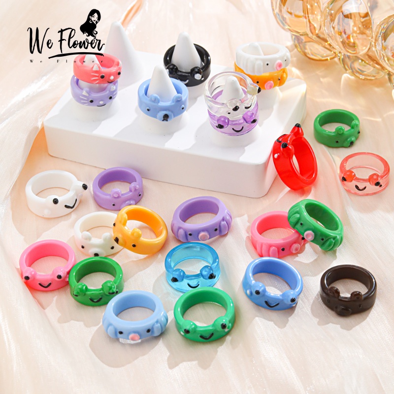 We Flower Trendy Rainbow Color Resin Luminous Frog Ring for Women Girls ...