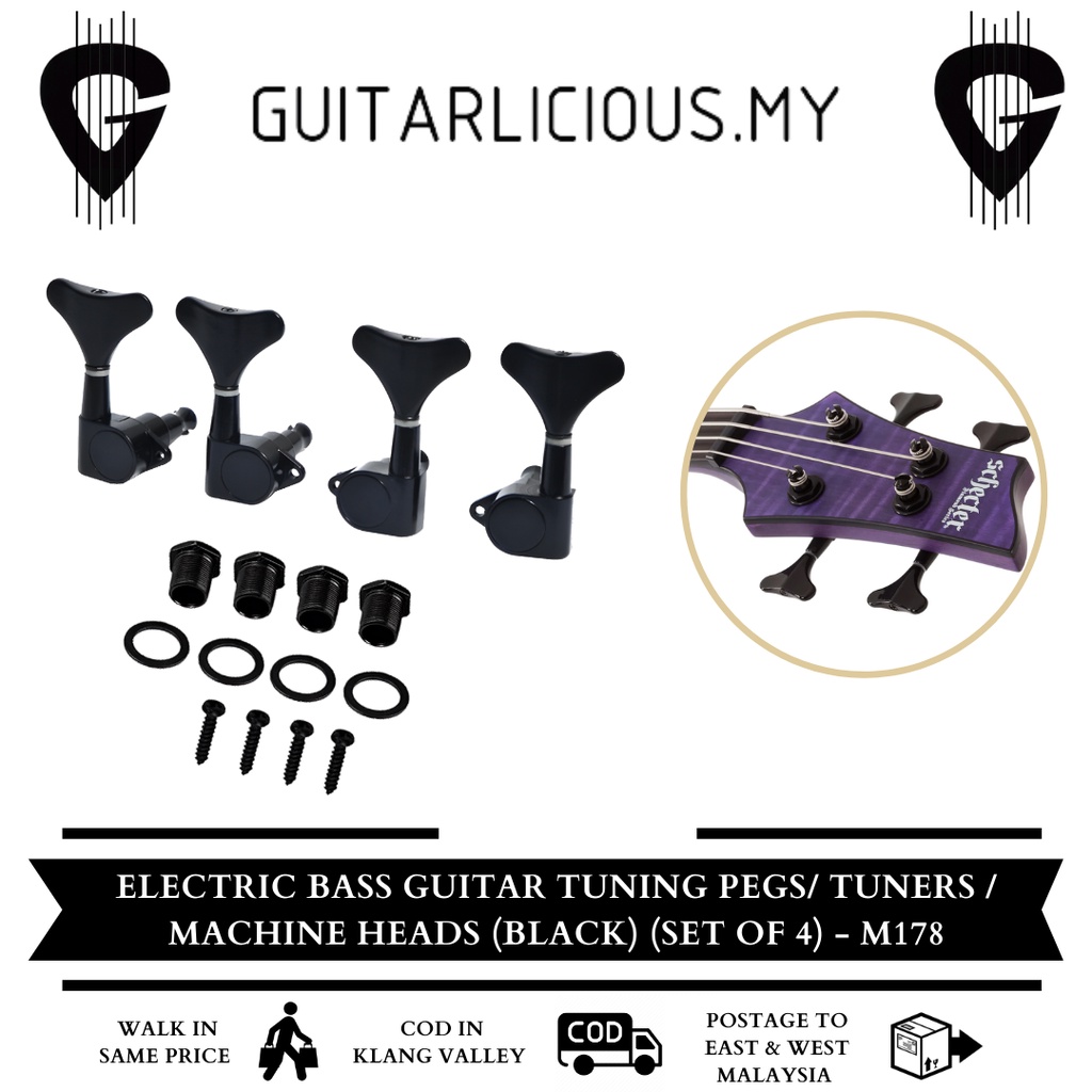 Electric Bass Guitar Tuning Pegs/ Tuners / Machine Heads (Black) (Set