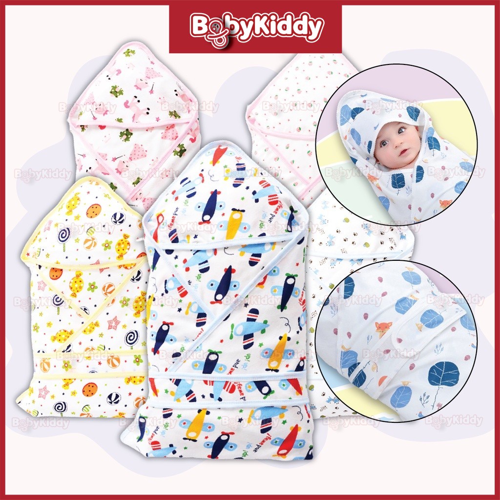 Newborn Baby Cotton Hooded Blanket with Belt Swaddle Muslin Selimut