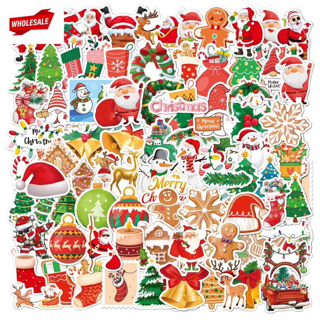 (BC)100Pcs/Set Cute Santa Claus Gingerbread Man Stickers/Large ...