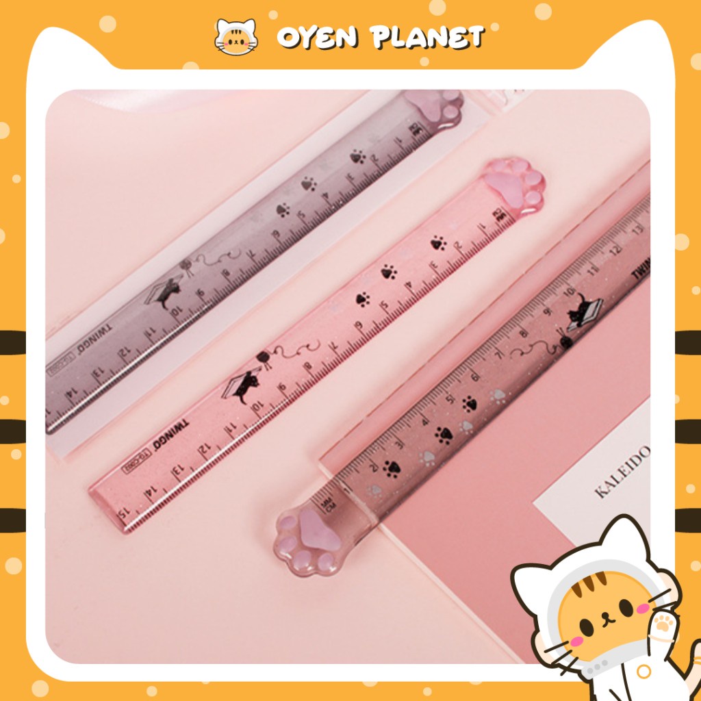 OYEN PLANET Cute Cat Paw Transparent 15cm Short Ruler Pembaris Kecil ...