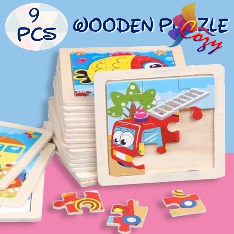 9pcs Wooden Jigsaw Puzzle Kids Puzzle Early Education Cartoon Wooden ...