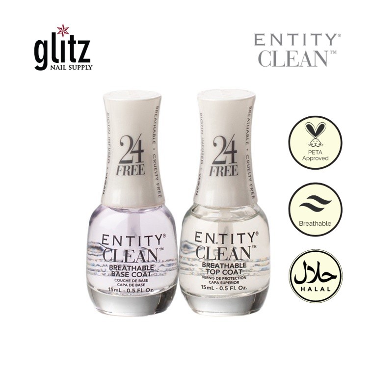 ENTITY CLEAN Halal Breathable Nail Lacquer Clear Top Coat & Clear Base ...