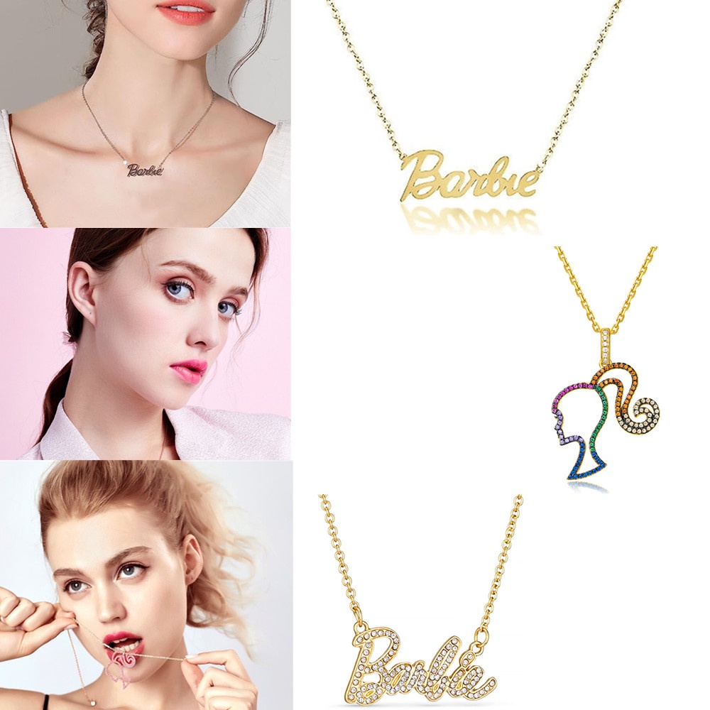 Vintage Barbie Style Letter Pendant Necklace Sweet Hip Hop Collar Chain  Jewelry