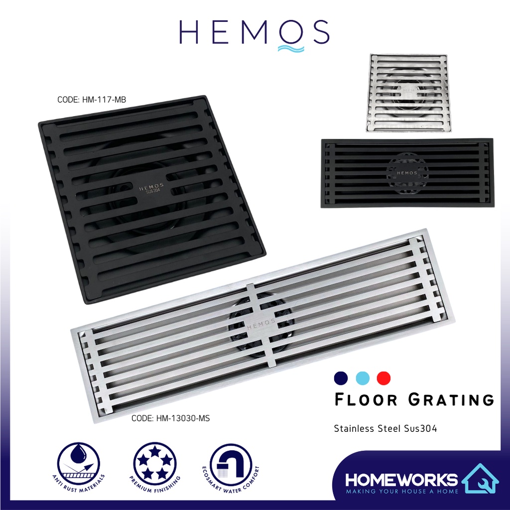 HEMOS BATHROOM FITTINGS STAINLESS STEEL SUS 304 LONG DRAIN FLOOR TRAP ...