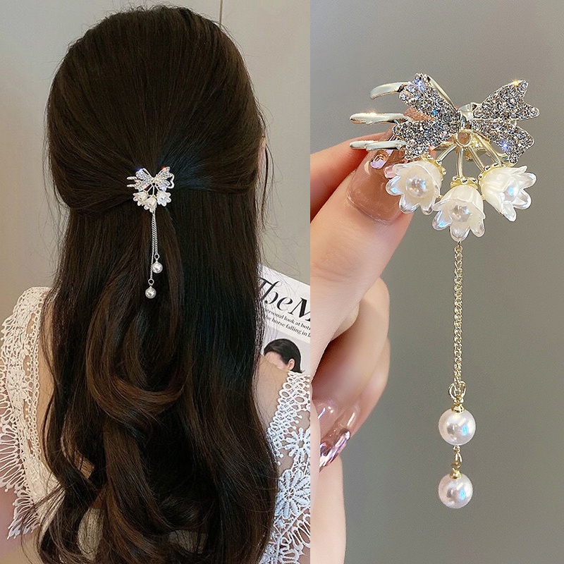 Korean Alloy Tassels Hairpin Girl Pearl Rhinestone Hair Clip Fashion