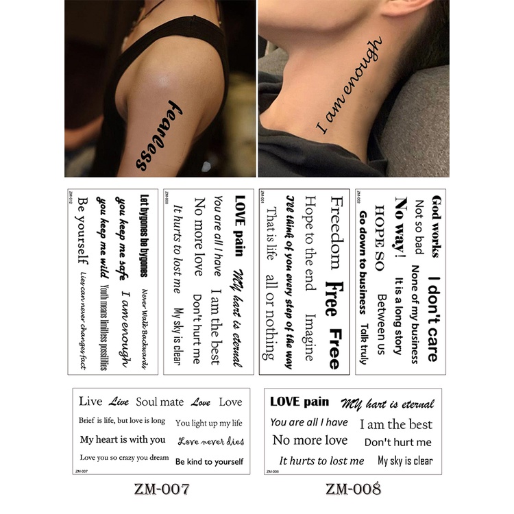 Body Art Water Transfer Temporary Tattoo Sticker Words Letters Pattern ...