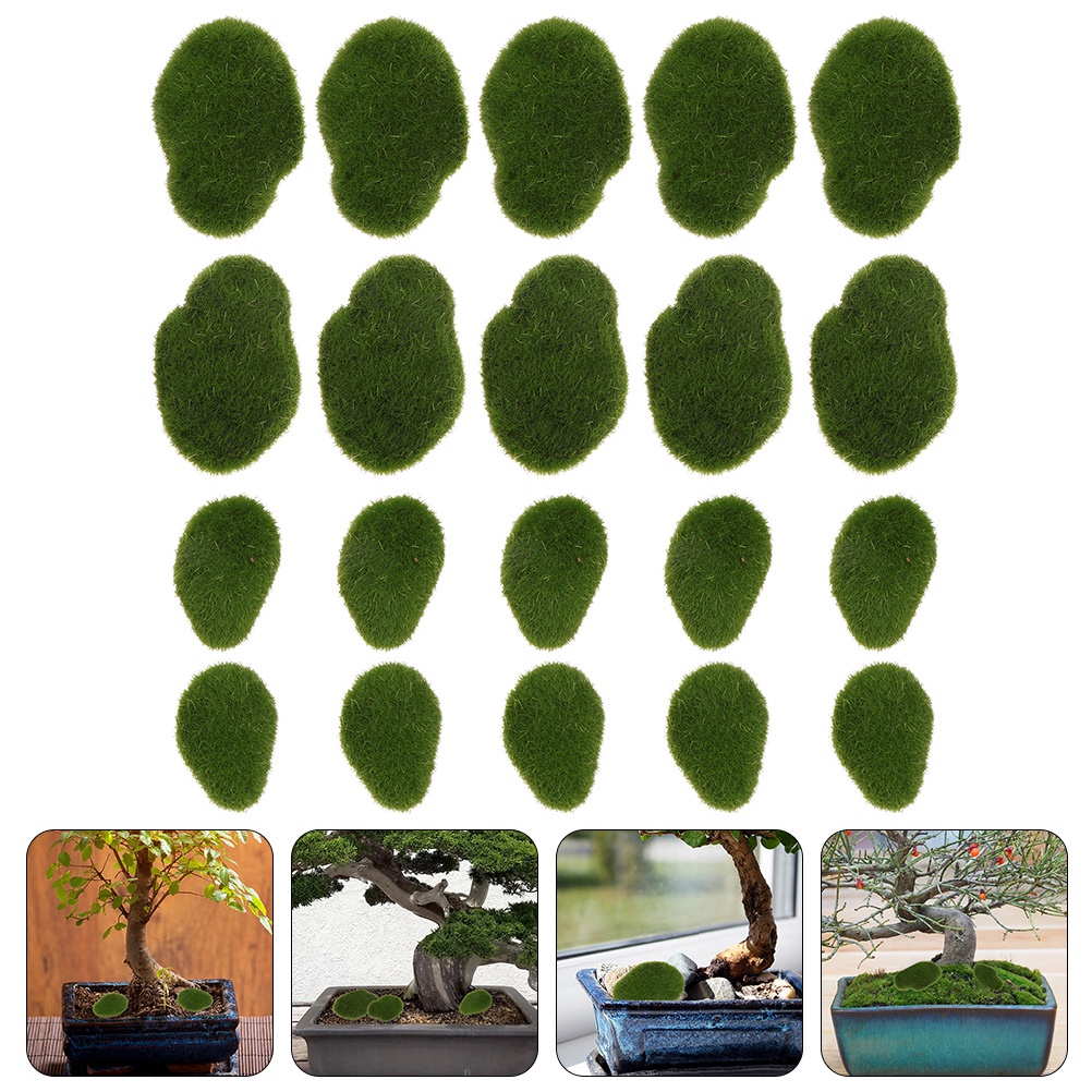 Artificial Moss Botanical Decor Lifelike Mossy Stone Faux 24 Pcs
