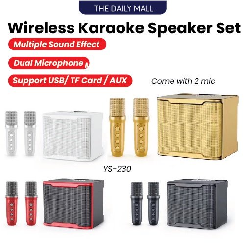 YS104 Multifunction Bluetooth Portable Mini Speaker Karaoke Machine  Wireless Microphone Supports Bluetooth / USB / TF Card for Home Party -  White Wholesale