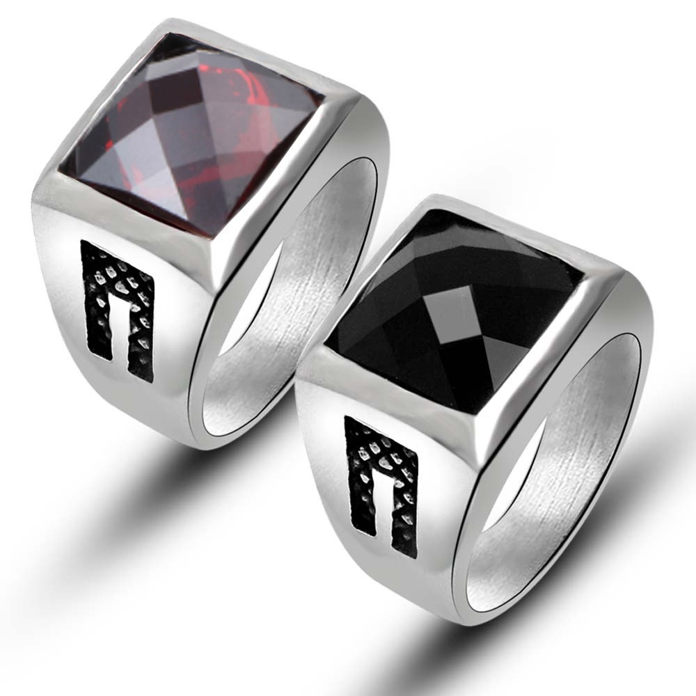 Vintage Style Crystal Zircon Silver Titanium Steel Men Punk Fashion ...