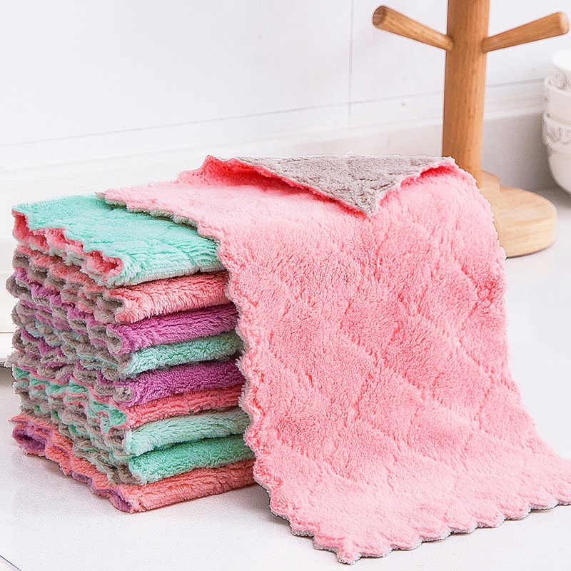 Kitchen Dish Towel Rag Non-stick Oil Double-layer Dish Washing Cloth ...