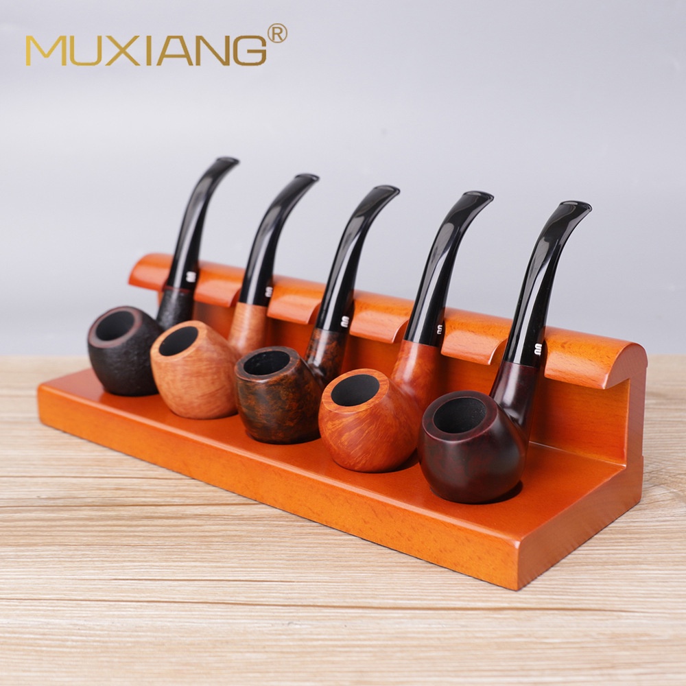 Muxiang Solid Wood Pipe Holder LShaped Conjoined Vertical 5Bit Pipe