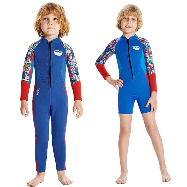 Boys Wetsuits 2.5MM Children Thermal Swimsuits OnePiece Kids Diving Suits Long Sleeve Baby Boys