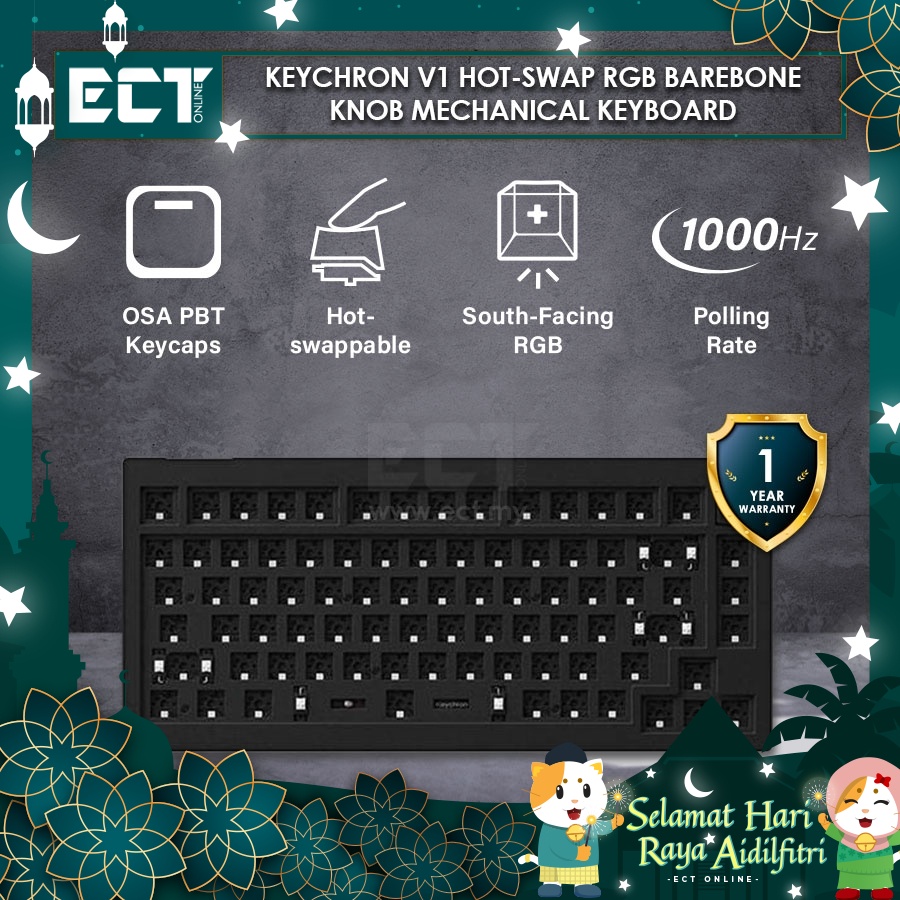 Keychron V1 Hot-Swap RGB Barebone Knob Mechanical Keyboard - (Carbon ...