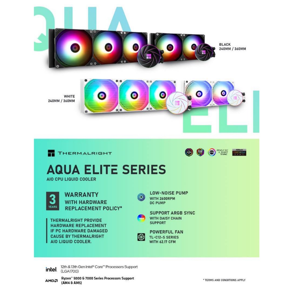 # THERMALRIGHT Aqua Elite [ 120 / 240 / 360 ] ARGB [ V1~V3 ] AIO CPU ...