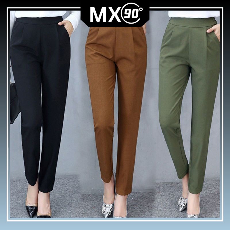 Ladies Wear] Slim Cut Korean Style Fashion Plain Smart Casual Long Pants /  Seluar Plain Pinggang Bergetah Perempuan