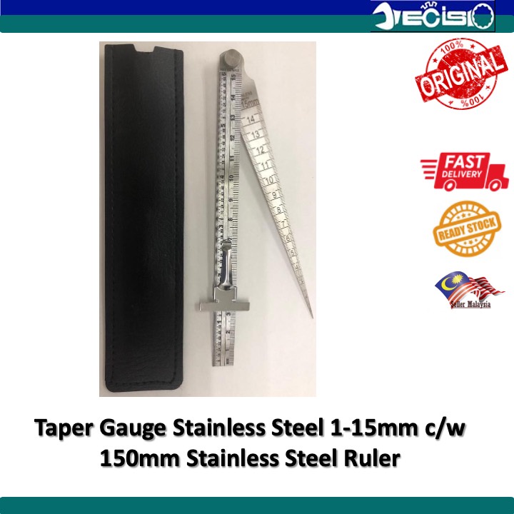Taper Gauge Stainless Steel 1-15mm c/w 150mm Stainless Steel Ruler ...