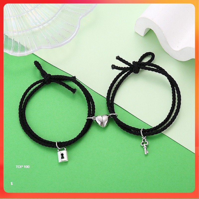 2pcs / set heart magnet attract Couple Bracelet love key lock charm
