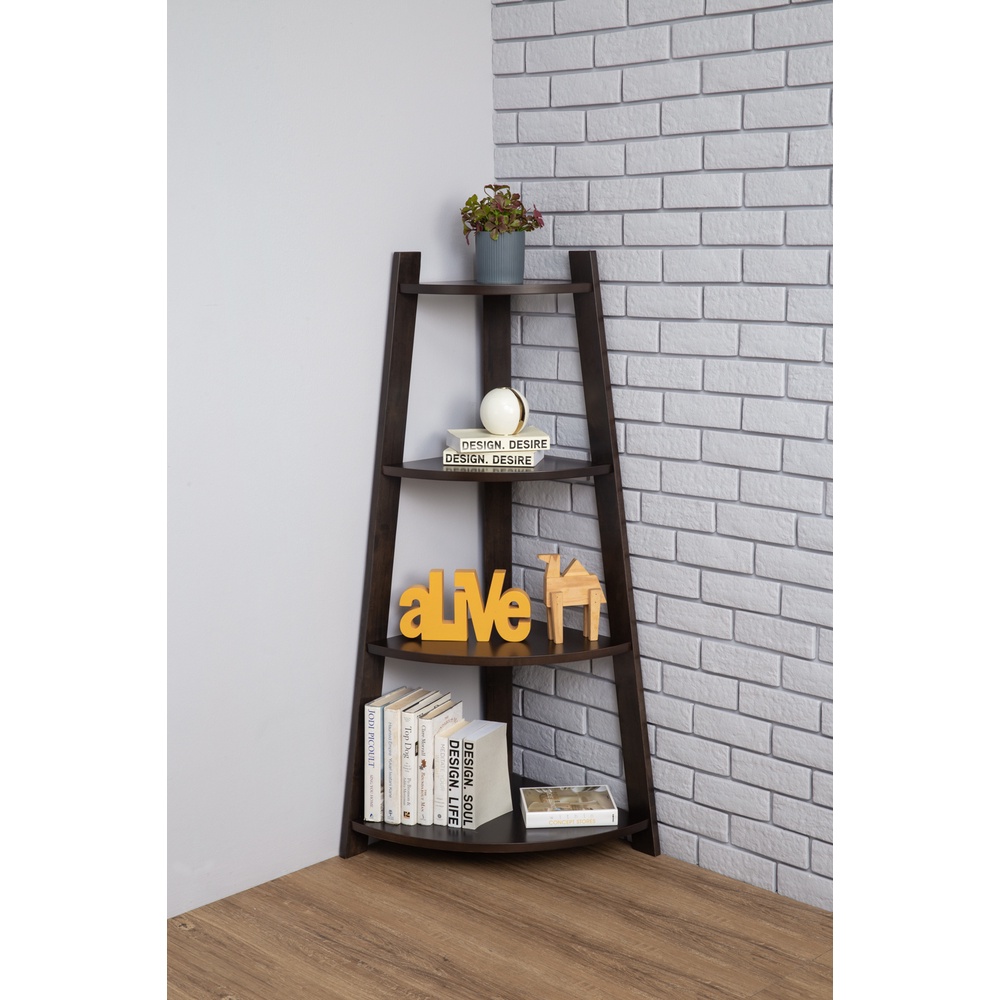 SHIRO FURNITURE DOMINY 3 Tier Multi Corner Rack Dark Chestnut Black ...
