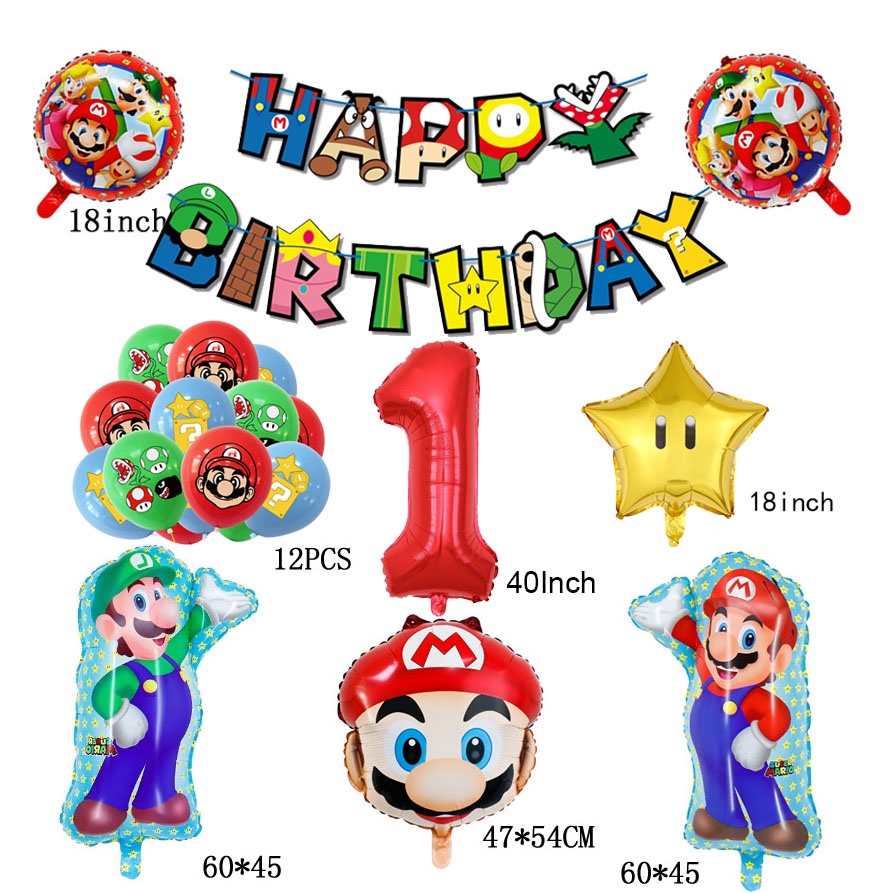 Super Mario Balloon Suit Anime Peripherals Children 0-9 Number Birthday  Partys Supplies Decoration Cartoon Styles Balloon Gifts | Shopee Malaysia