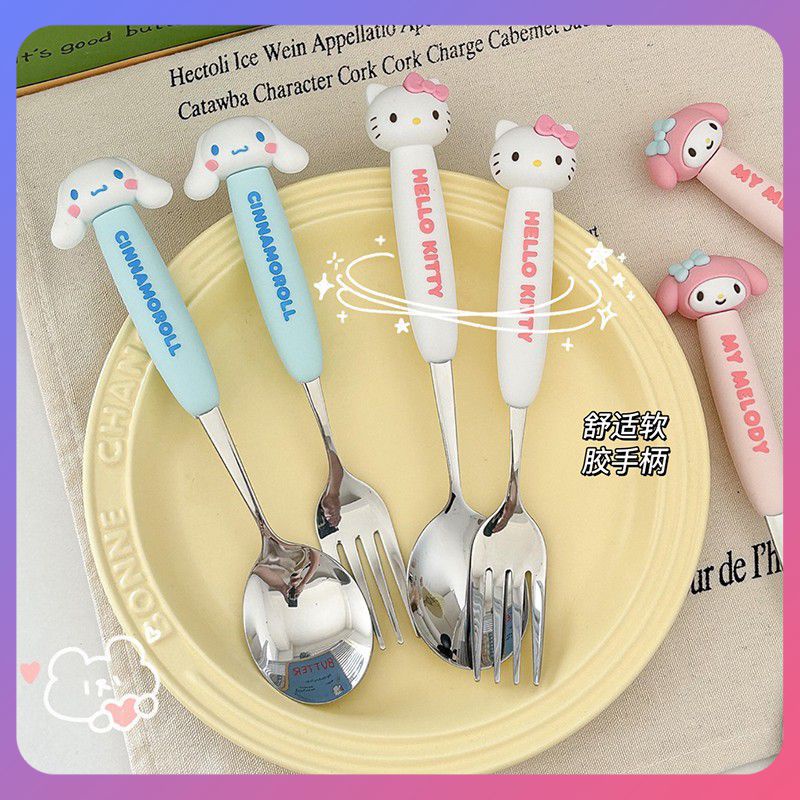 Sanrio Hello Kitty Fork Spoon Set Cute Cinnamoroll Melody Stainless ...