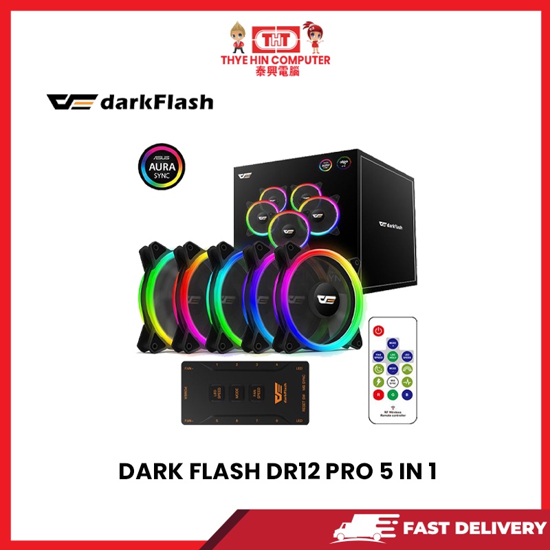 DARK FLASH DR12 PRO 5 IN 1 ADDRESSABLE RGB FAN WITH MOTHERBOARD SYNC ...