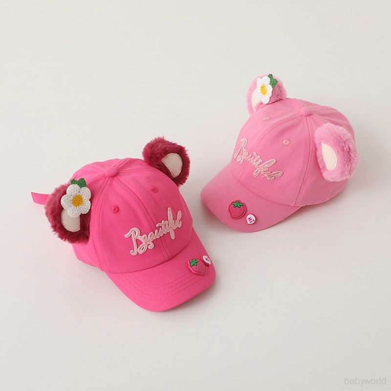 Kids girl pink baseball cap cute Barbie pink hat strawberry letter
