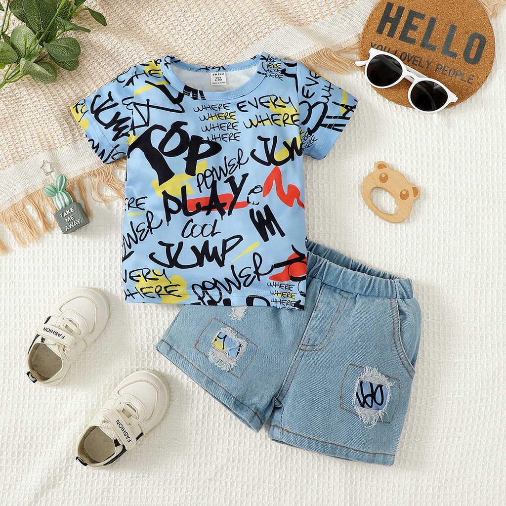 Year Baby Jeans Top 1-3 Years Toddler Baby Boy Clothing Set Letter