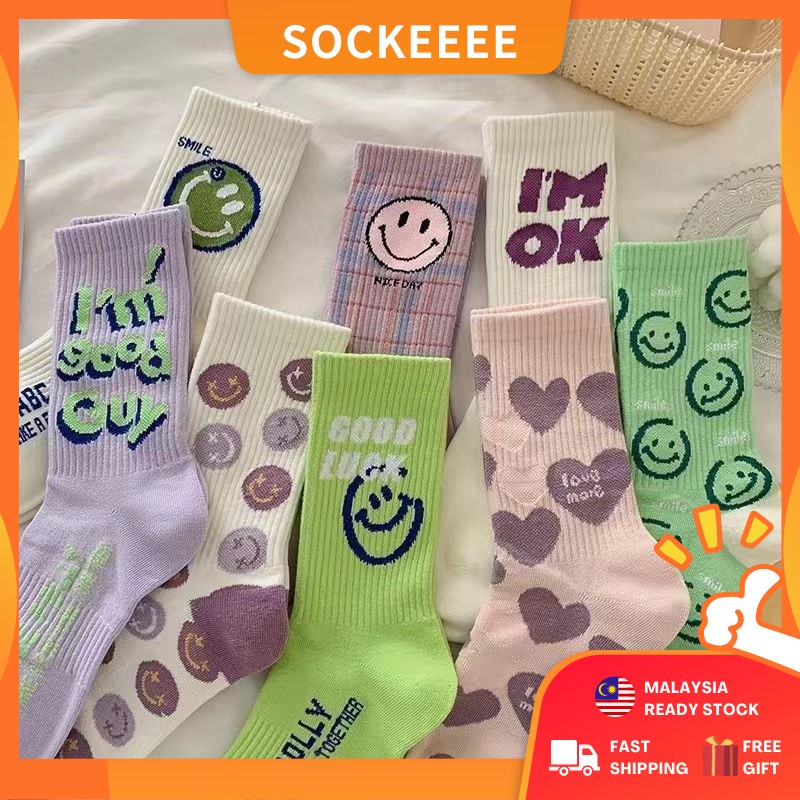 [Ready Stock] Sockeeee 1 Pair Cute Emoji Sock Crew Socks Women Stocking ...
