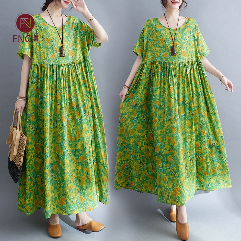 ENO Summer 2023 New Women's Large 50150KG Printed Short Sleeve Green