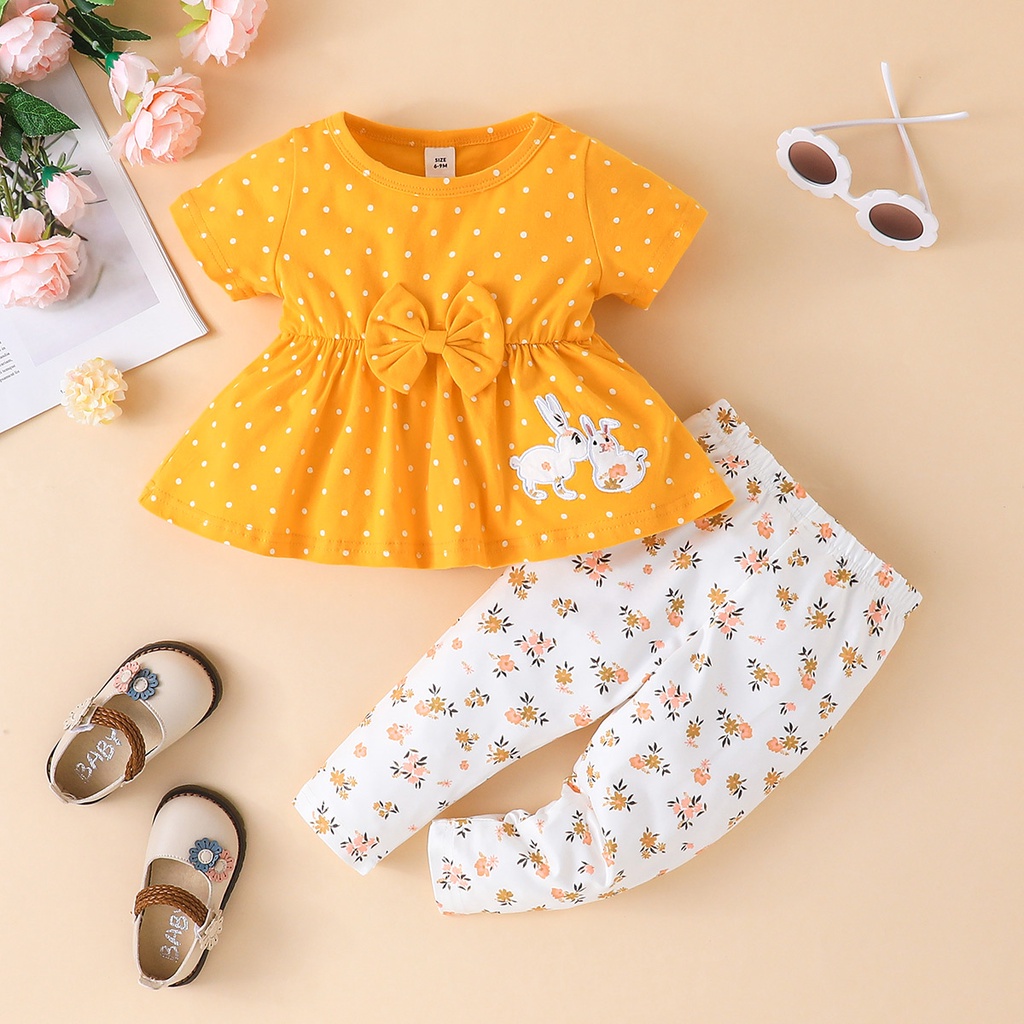 2Pcs Set Baju Budak Perempuan 6 36 Months Newborn Baby Girl Fashion Cartoon Rabbit Short Sleeve Blouse and Cute Floral Long Pant Outfit Toddler Kids Clothing Suit Baju Kanak Kanak Perempuan Shopee Mal...