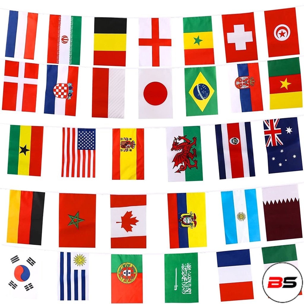 BS World Cup Football 2022 Bunting Banner World Cup 32 Countries Flags ...