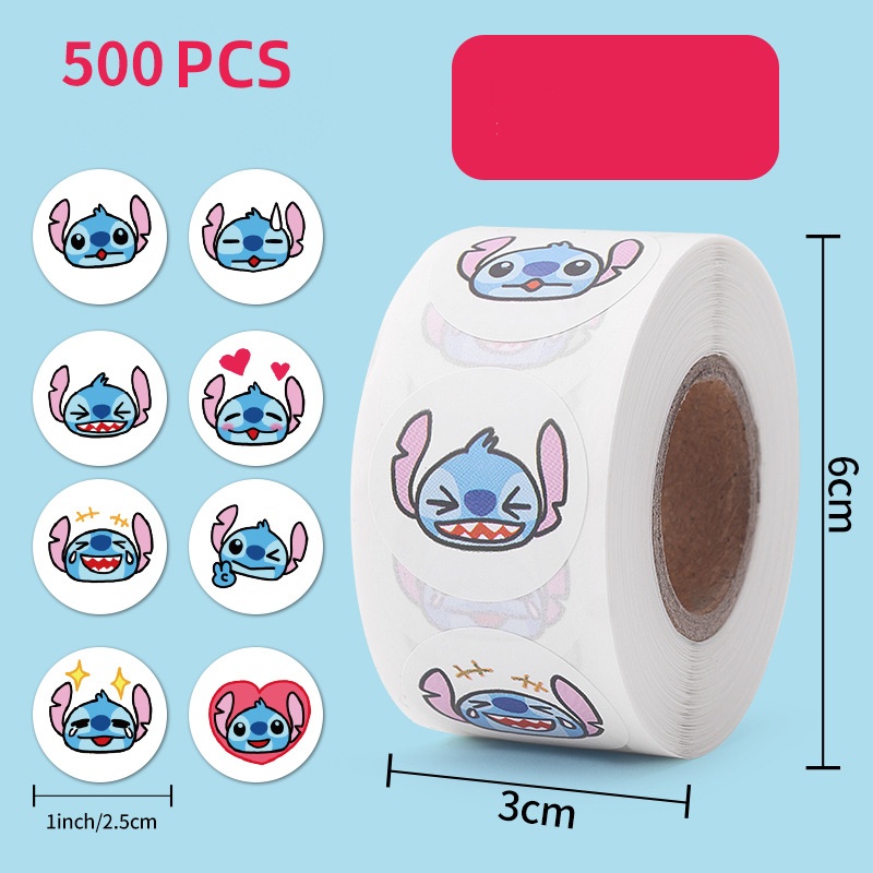 500PCS/roll Lilo & Stitch Round Sticker Cartoon Sticker Decorative ...