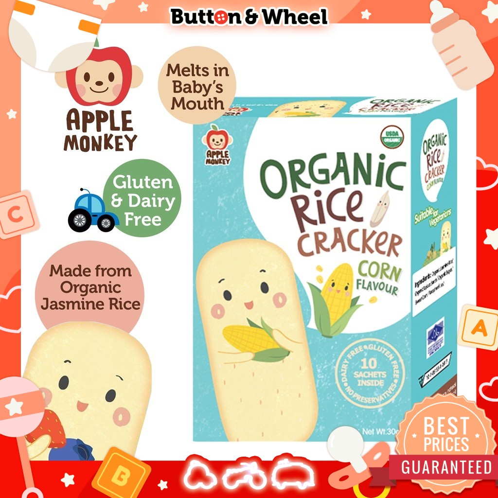 Apple Monkey Organic Rice Cracker - Corn (30g) | Shopee Malaysia