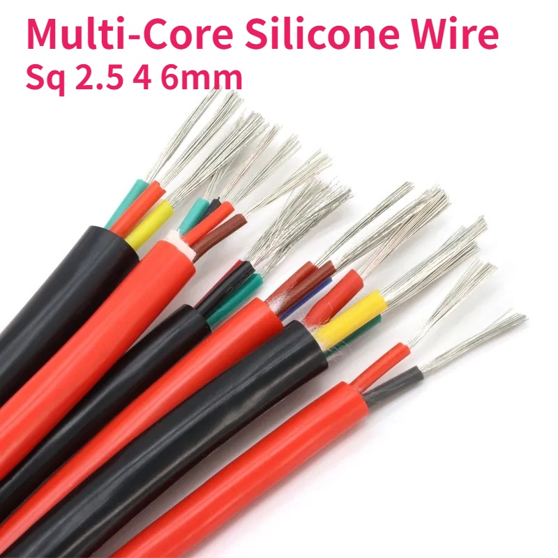 1Meter Sq 2.5 4 6mm Soft Silicone Rubber Cable 2 3 4 Cores Insulated ...