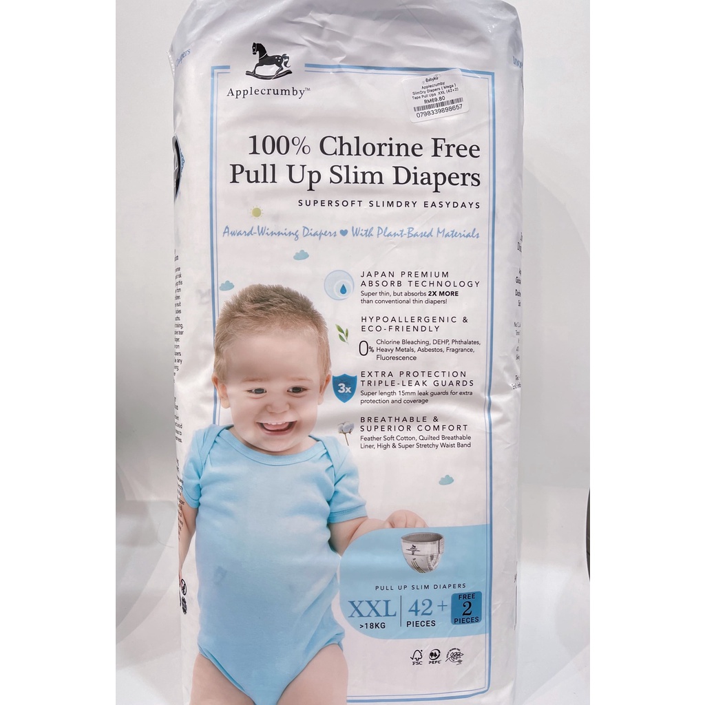 Applecrumby Chlorine Free SlimDry Diapers Mega Pack (weight 18kg