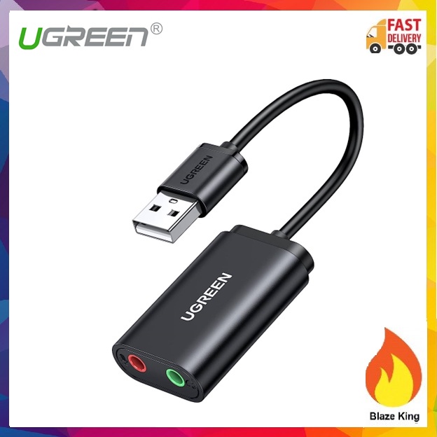 Ugreen Usb Audio Adapter External Stereo Sound Card Aux Headphone Microphone Jack Pc Laptops 9477