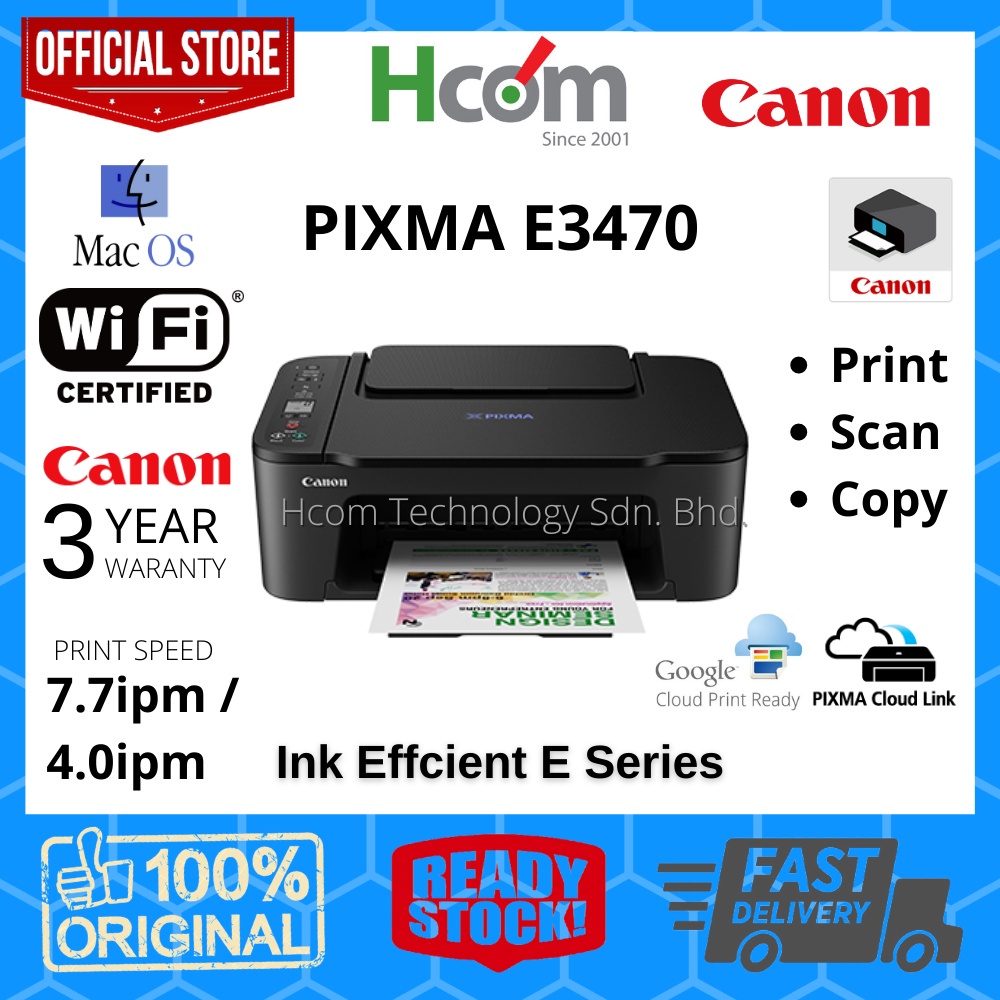 Canon Pixma E3470 Ink Efficient Printer Wireless All In One Printscancopy Cartridge Pg 47 1033